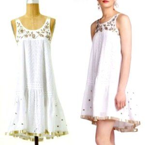 NWT Anthropologie Leifnotes Eyelet Embroidered Hand Beaded Assymetric Dress. 2